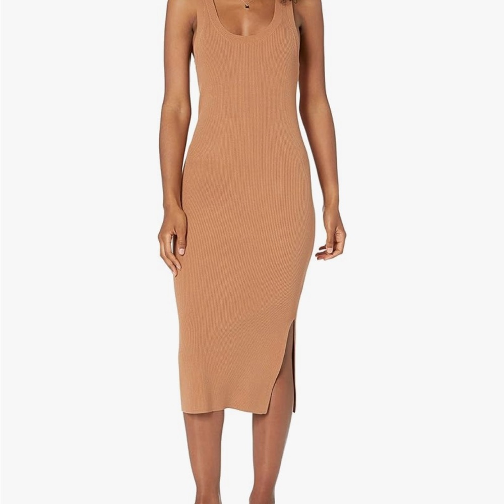 NWT Tan Sleeveless Scoop Neck Bodycon Midi Dress